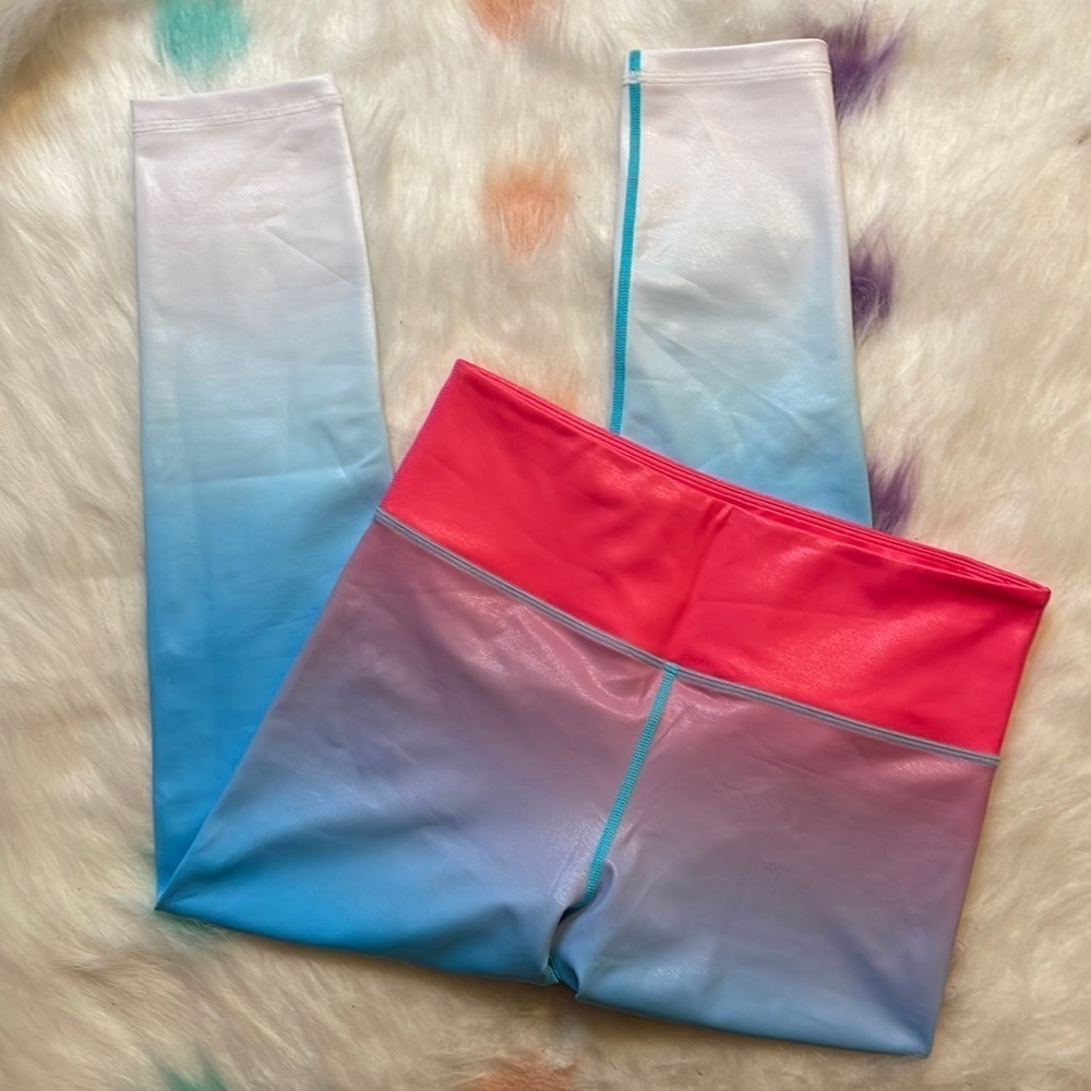 ZYIA Active Firecracker Light n Tight Hi-Rise 7/8 Leggings Sz 8-10 Pink/blue